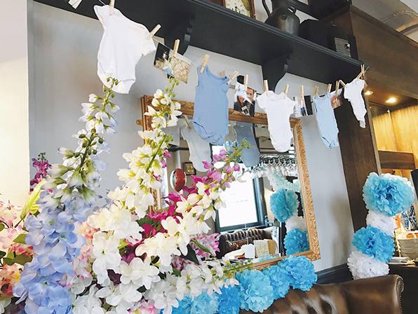 Flowers and decorations set up for a celebration